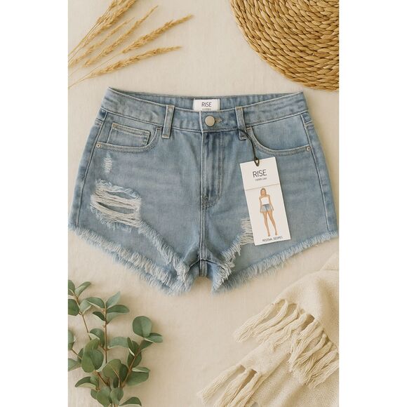Women’s Light Denim Festival Shorts Boho Style Frayed Hem Soft Fabric - Picture 2 of 10